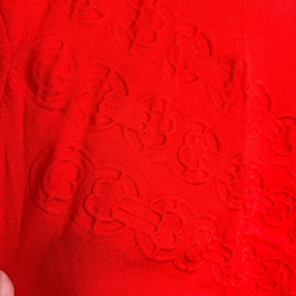 Tory Burch Gemini Red Merino Wool Turtleneck Sweater Textured‎ Monogram Red XS
